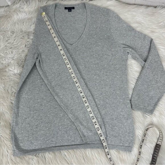 Tommy Hilfiger Women’s Gray V-Neck Y2K Designer Beaded Tunic Knit Sweater XL/C44 - Picture 11 of 11